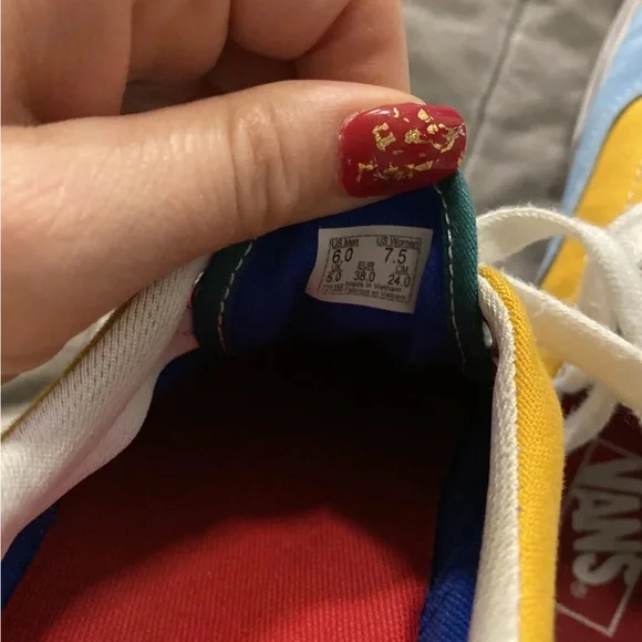 Vans low top, tie shoes, colorblock, M6, W7.5, Yellow, Blue - Picture 6 of 7